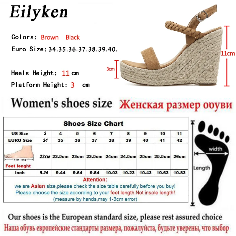 Eilyken/Новинка года; босоножки на танкетке с ремешком и пряжкой; Эспадрильи на высоком каблуке с открытым носком; повседневные босоножки; Цвет черный, коричневый; Размеры 35-40
