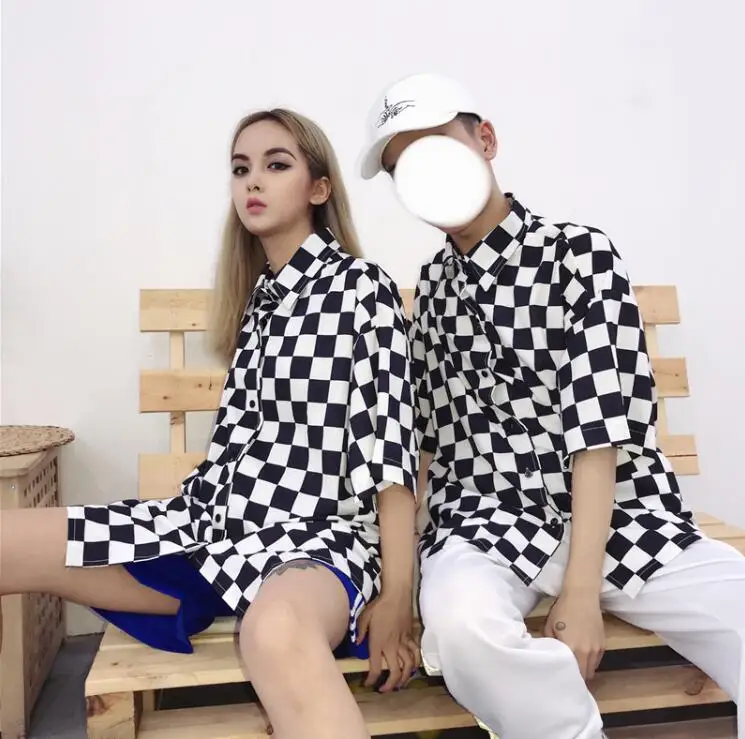 Летняя рубашка в клетку с коротким рукавом для мужчин и женщин|shirt top|plaid shirtman and women