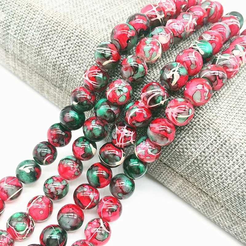 

Wholesale 4/6/8mm Green&red Salad Glass Beads Loose Spacer Painted Pearl Charm DIY Jewellery Making #16