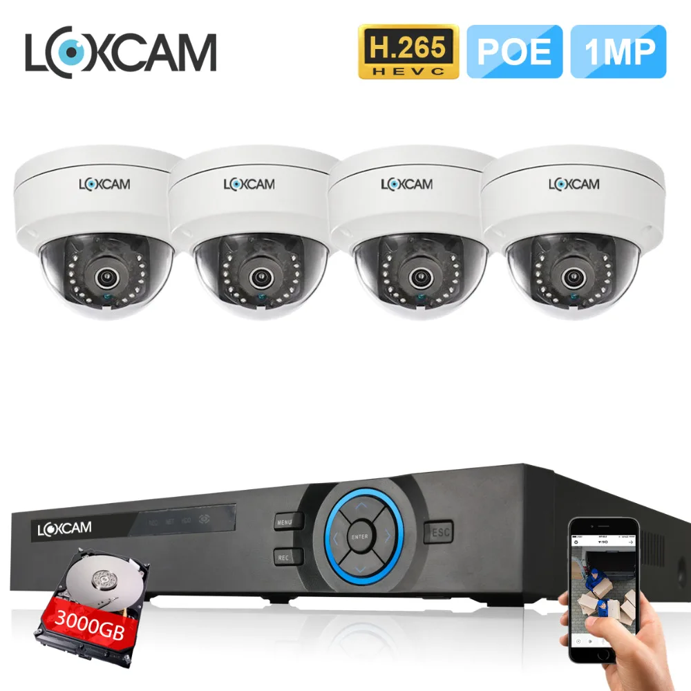 LOXCAM H.265 + 4MP система видеонаблюдения 4CH POE NVR комплект 720P In/уличная Антивандальная ip