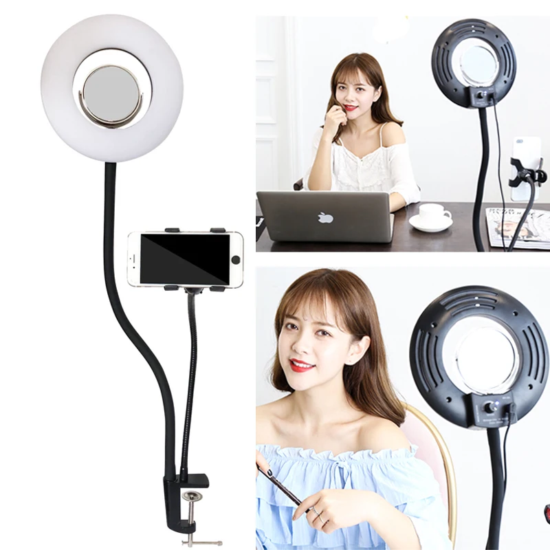 8'' 24W 5500K 120PCS Selfie Ring Light Dimmable LED Lazy Bracket Tabletop Cell Phone Holder Clip For Iphone HTC HUAWEI enlarge