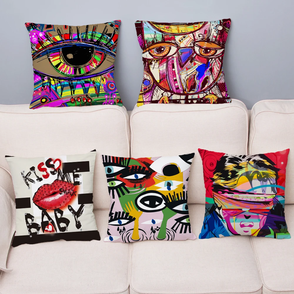 

Квадратный чехол для подушки с абстрактными граффити, супер мягкие короткие плюшевые наволочки для подушек, 45*45, чехол для диванной подушки,...