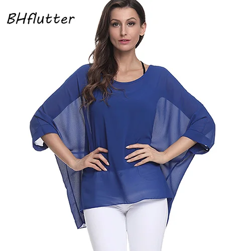 BHflutter 4XL 5XL 6XL размера плюс блузка рубашка Женская Новинка полосатый принт летние топы футболки рукав летучая мышь повседневные шифоновые блузки - Цвет: picture color