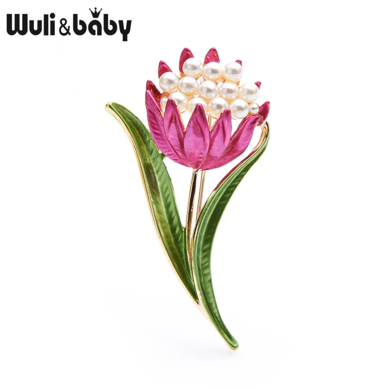 Wuli &amp baby розовые эмалированные Броши с дизайном тюльпан Женская Брошь