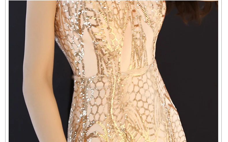 Женское вечернее платье с блестками зеленое Русалка V образным вырезом и