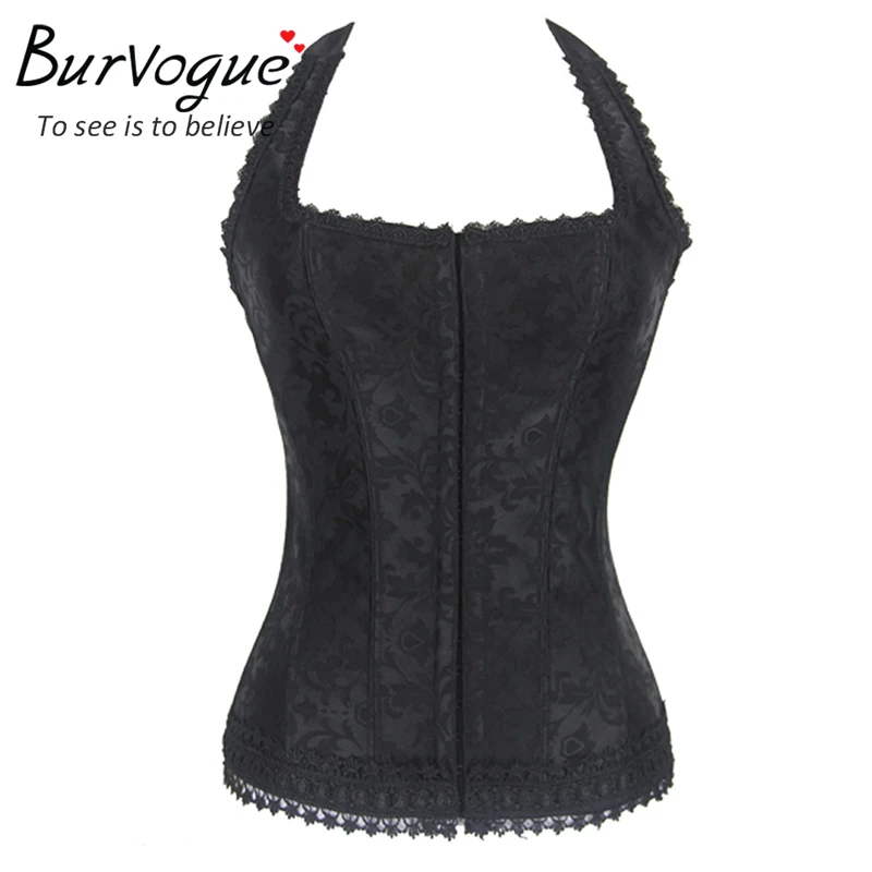 Женский корсет бюстье Burvogue черный красный кружевной с бретельками overbust|bustier