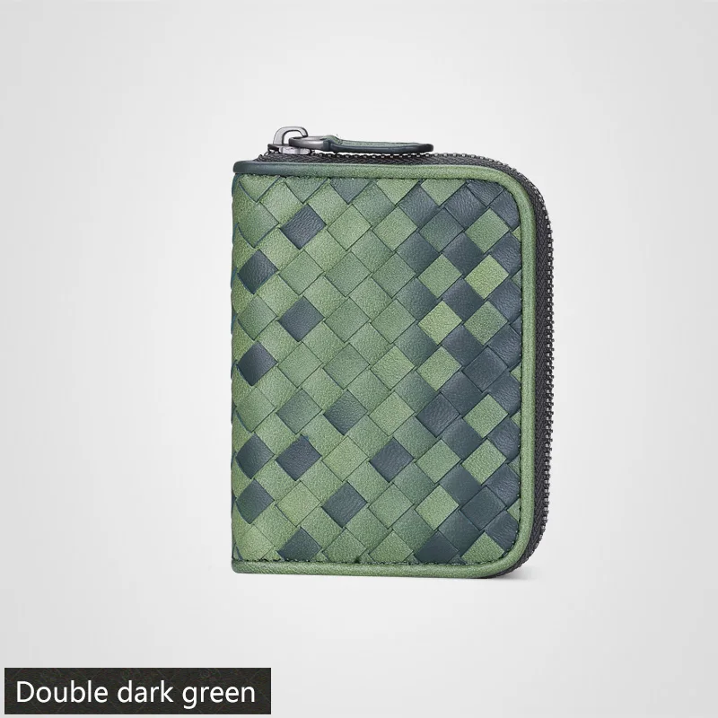 Double dark green Женский кошелек ручной работы из овечьей кожи на молнии с отделением для карт, мини кошелек для монет из натуральной кожи, женские кошельки - Цвет: Double dark green