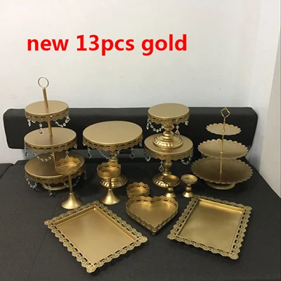 13 pcs new Набор из 7-18 штук золотой торт стенд Свадебная стойка для кексов набор стеклянный купол Серебрянное ожерелье Бар инструменты для украшения торта набор форм для выпечки - Цвет: 13 pcs new
