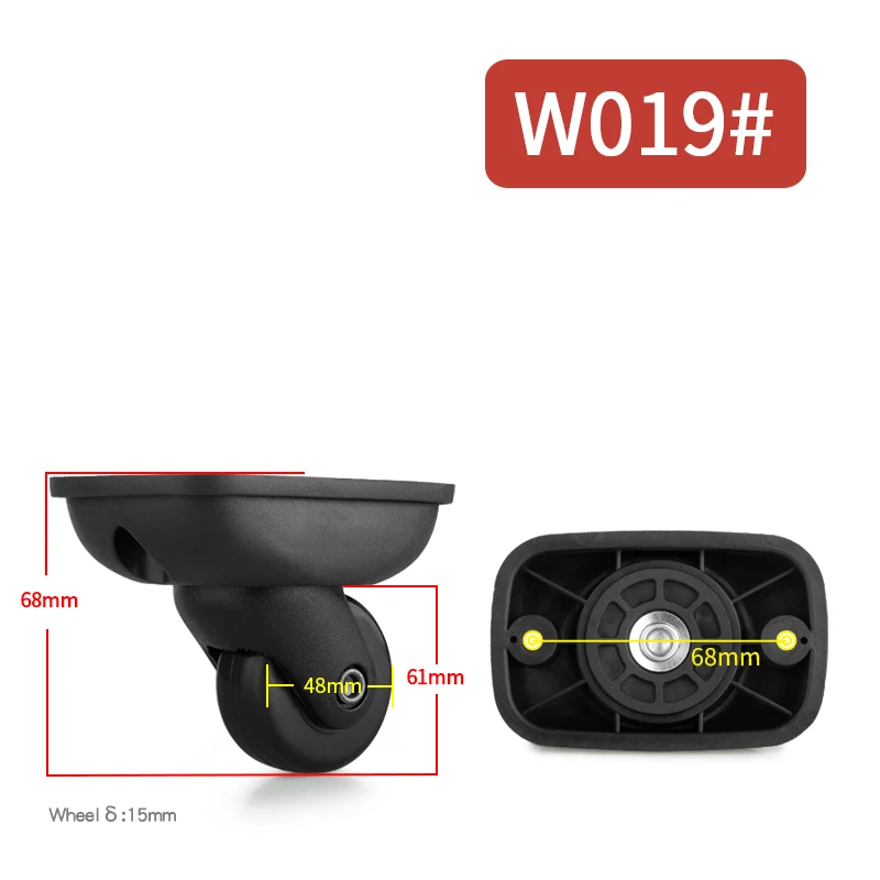 W019(2 Wheels)Black Сменные багажные колеса, аксессуары для чемоданов, ремонт, ручная 360 Спиннер, ролики, части тележки, шкив для багажа, модные колеса - Цвет: W019(2 Wheels)Black
