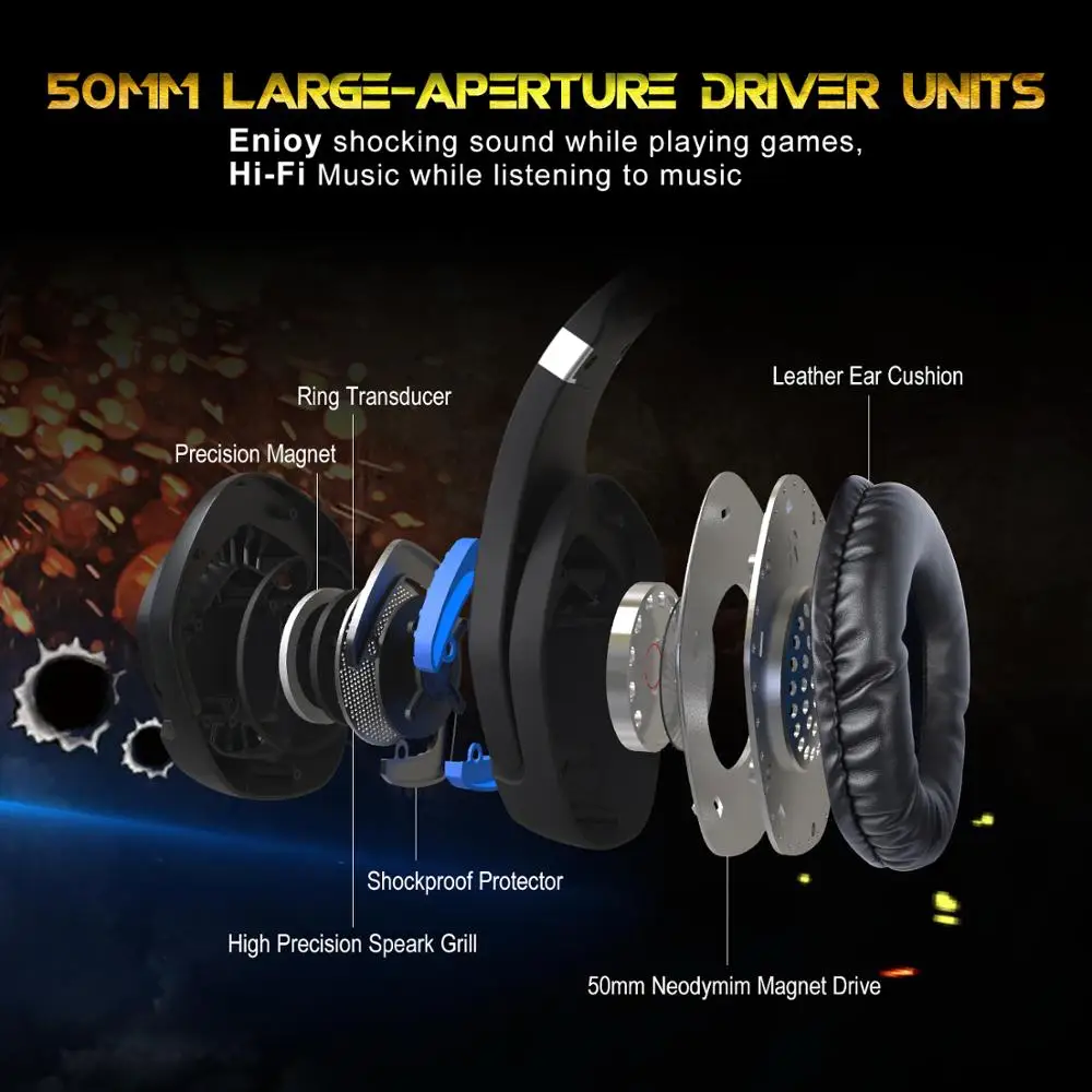 ONIKUMA Игровые наушники гарнитуры с светильник микрофоном стерео большие