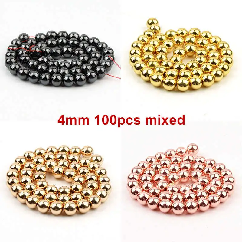 4MM mixed 6 мм 100 шт черный гематит желчный камень Бусины распорные бусины ручной работы Шарм, изготовление украшений не выцветает - Цвет: 4MM mixed
