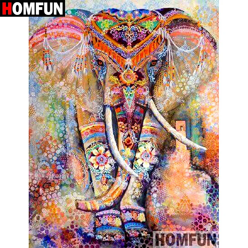 Алмазная 5D картина HOMFUN сделай сам полноразмерная/круглая вышивка цветной слон