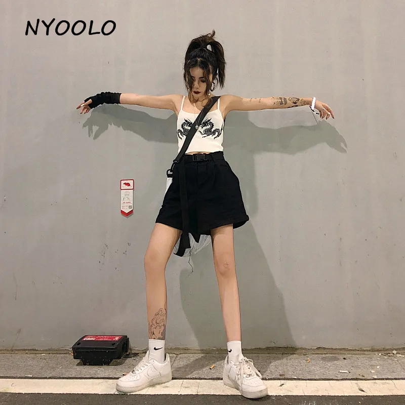 NYOOLO Harajuku стиль, винтажный Рисунок дракона, короткий топ с принтом, летняя уличная одежда, сексуальный топ без рукавов, женская одежда