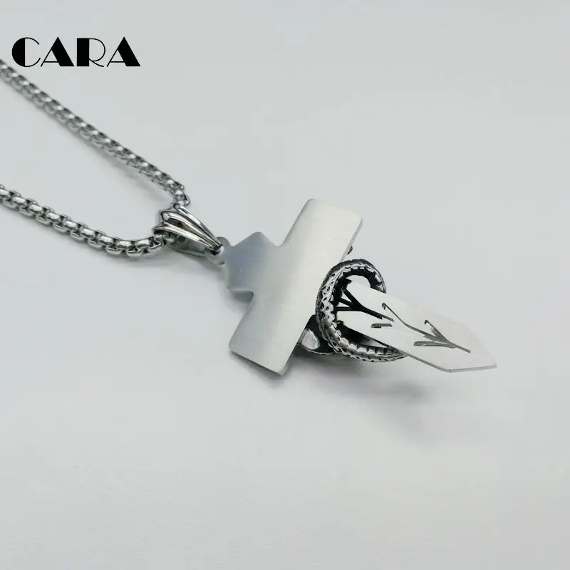 2019 New high polished 316L Stainless steel 3D dragon Cross pendant necklace mens charm fashion CARA0303 | Украшения и аксессуары