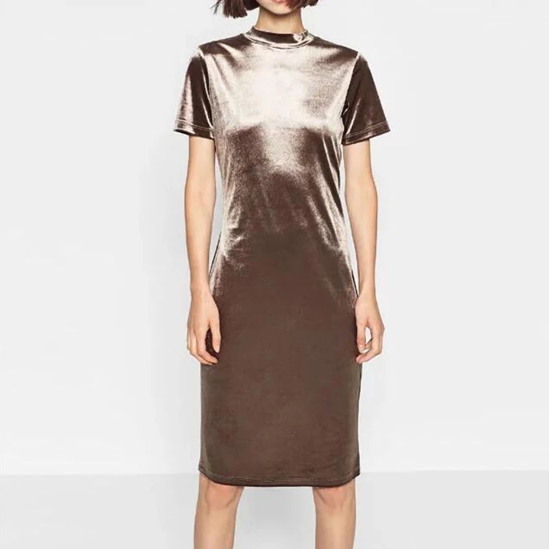 SORCHIDF Женщин Бархат Платья Винтаж Стенд Воротник С Коротким Рукавом Ткань