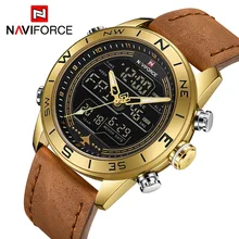 NAVIFORCE 9144 модные золотые мужские спортивные часы светодиодные