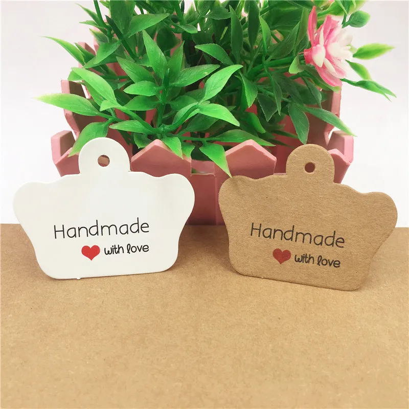 100 шт./лот 5x4 см коричневый и белый цвета ручная работа с надписью Love Crown бумажные