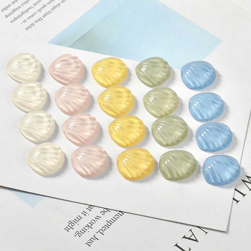 

Newest 50pcs 19*20MM Colorful Transparent Style Sea Shell Shape Cute Plastic Resin Cabochons Ornament Accessories Jewelry Cameo