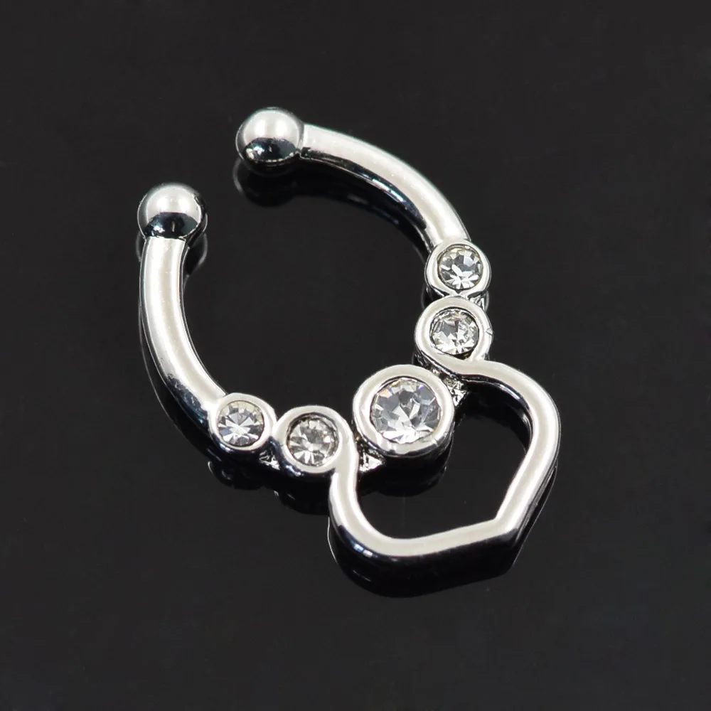 Fake Cheater Septum Nose Rings Peach-shaped Loop with 5 CZ Clip On clicker Clicker Piercings | Украшения и аксессуары