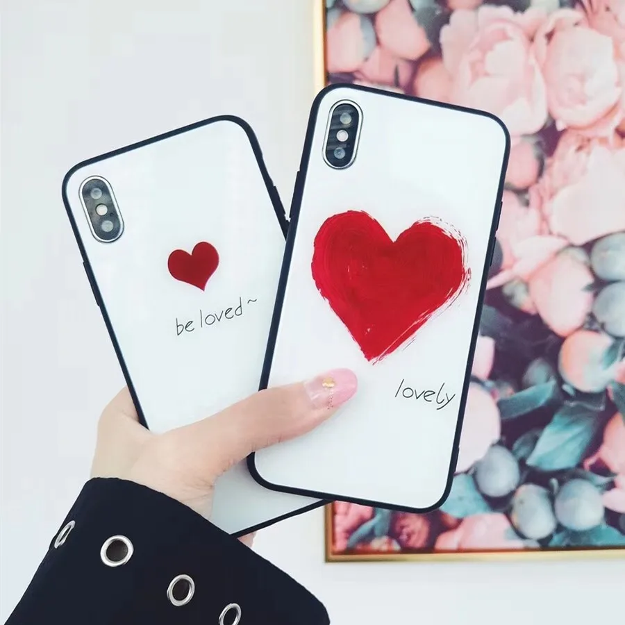 Роскошные любящее сердце Стекло чехол для iPhone X 7 7plus 6 6s 8 plus TPU рамки гладкой