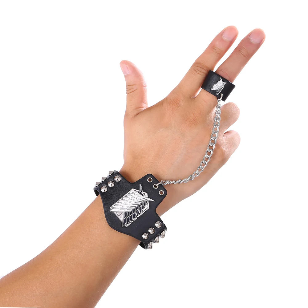 

Anime Cosplay Advancing Titans Black Leather Bracelets Together Anime Punk Jewelry Gifts