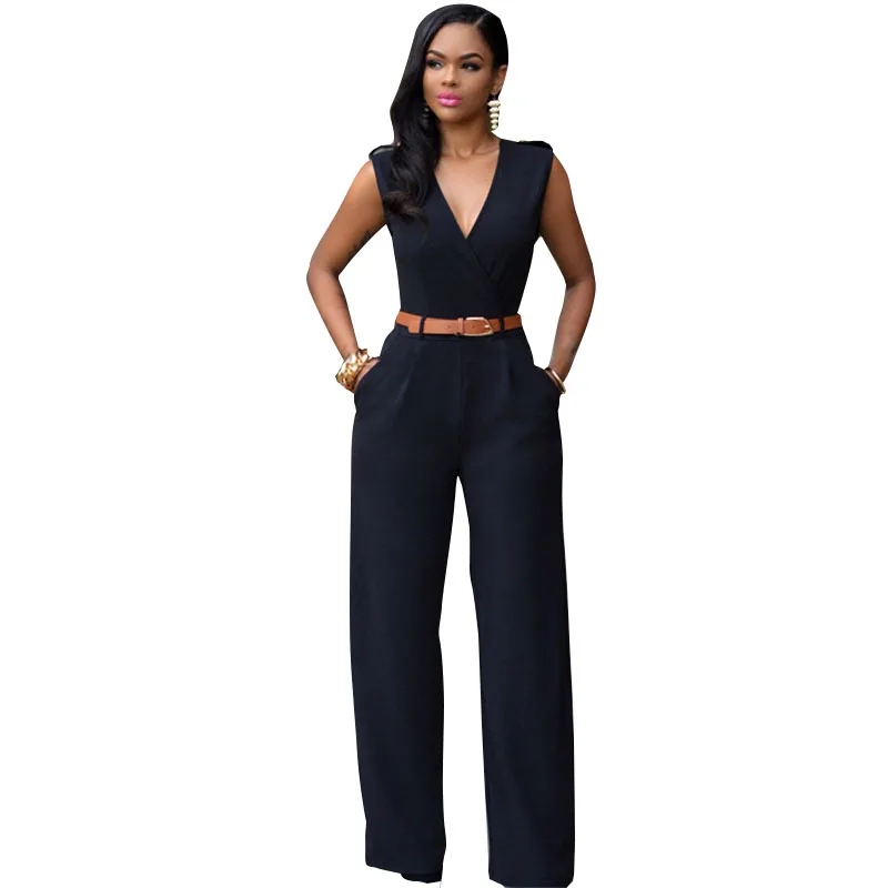 Мода 2016 г. Макси без рукавов Комбинезоны для девочек Для женщин Belted Wide Leg Jumpsuit 15