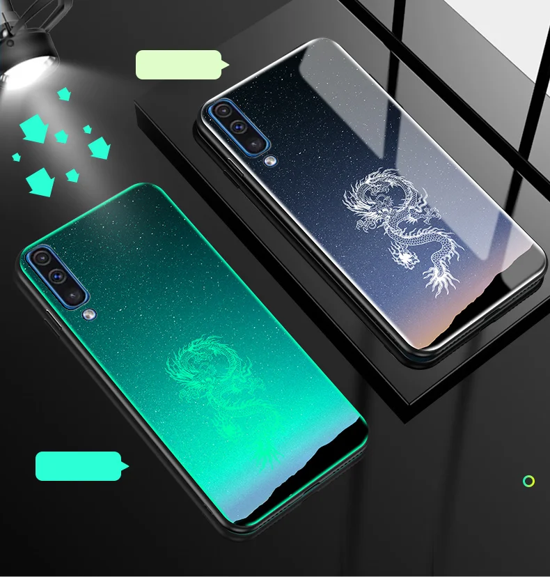 Для samsung Galaxy A50 A30 чехол Роскошный светящийся жесткий закаленное стекло защитный чехол на заднюю панель для samsung a30 a50