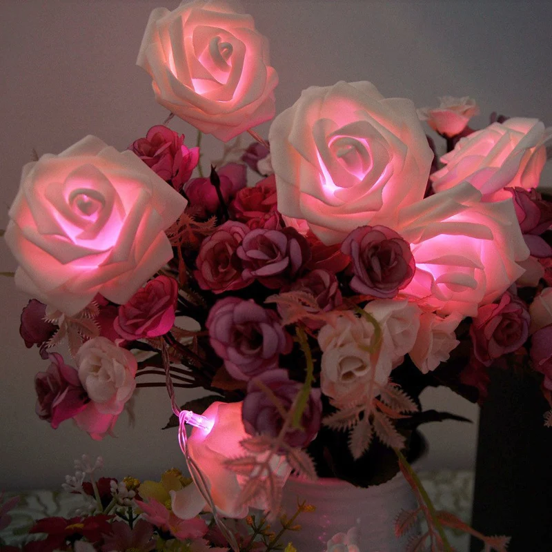 Hot Selling 20 LED Romantic Rose Flower strip Lights Wedding Party Christmas Decoration Free shipping L0192587|christmas tea table