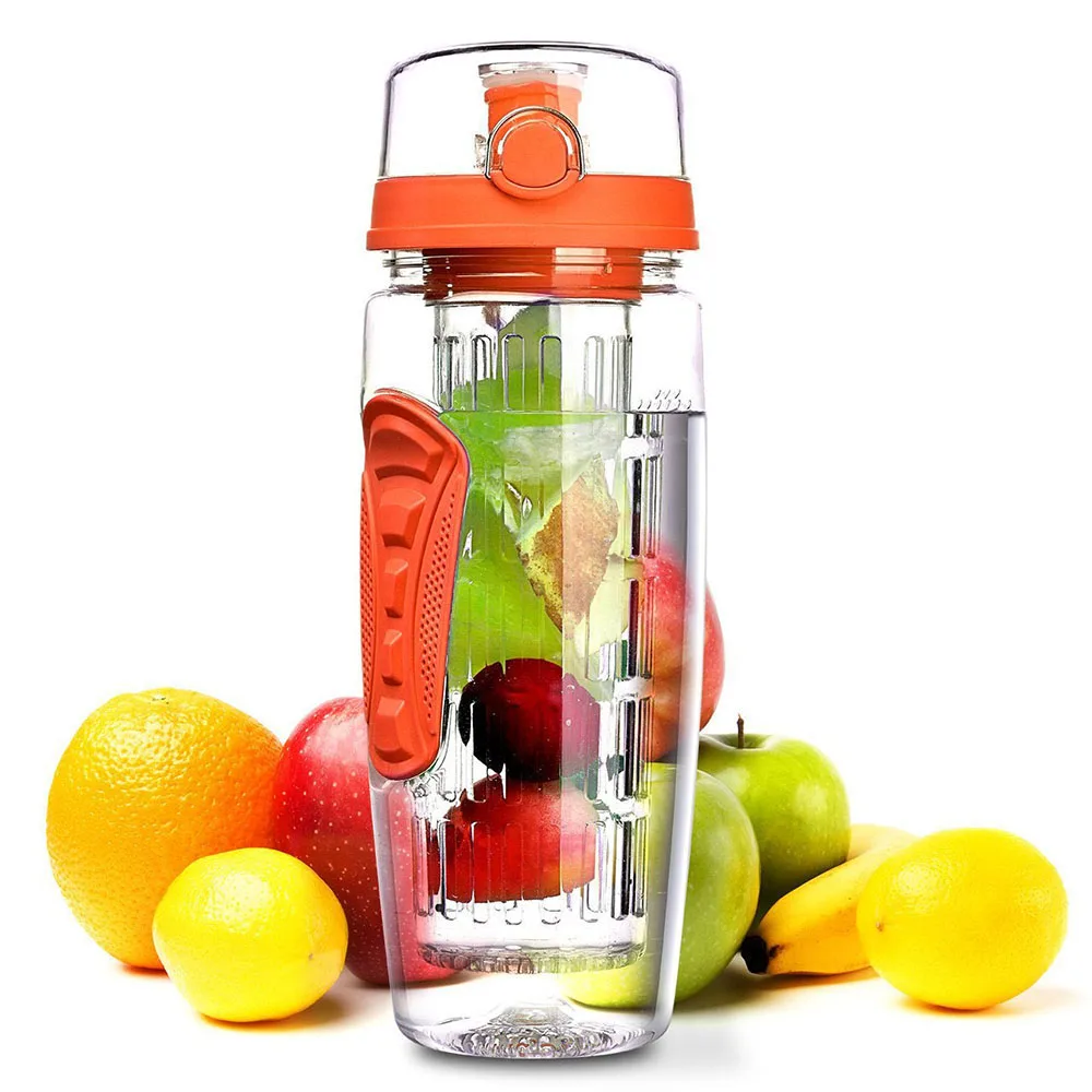 Orange 1000ml BPA фруктовая бутылка для заварки воды шейкер для сока Спортивная бутылка для лимонной воды Фитнес Спорт фруктовые питьевые бутылки для девочек - Цвет: Orange 1000ml