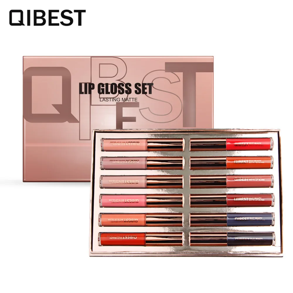 Бренд QIBEST 12 шт./компл. цветной Блеск для губ матовый телесный глазурь