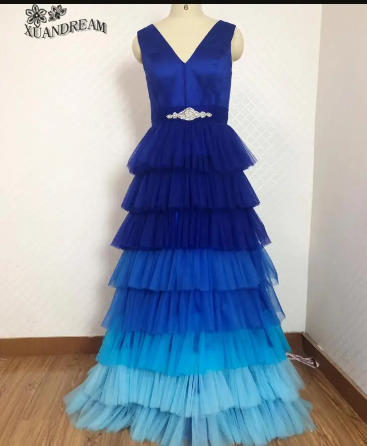 royal blue Настоящее вечернее платье, vestidos-de-fiesta, элегантное, v-образный вырез, высокое качество, быстрая, несколько слоев, королевский синий, вечернее платье - Цвет: royal blue