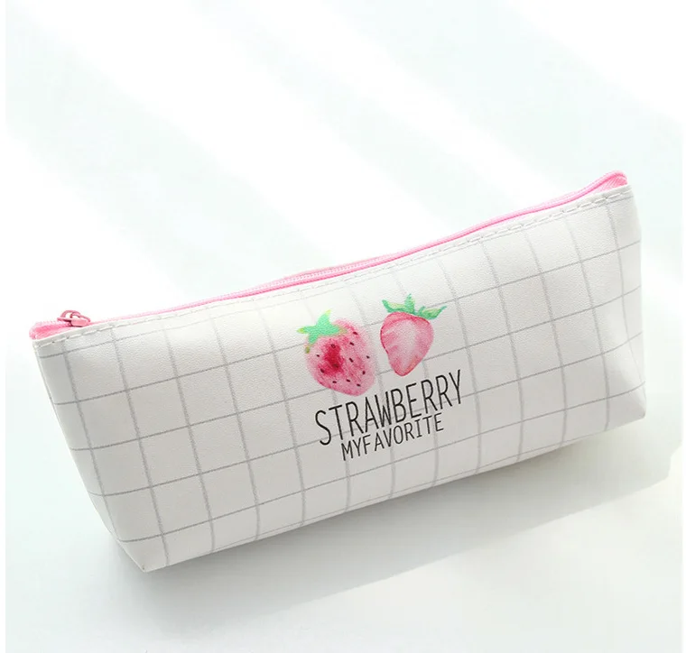 02 Two Strawberry Корейский простой чехол-карандаш BECODE, милые школьные принадлежности для студенток, сумка для хранения, большая емкость, розовая клубника, Полиуретановая Сумка-карандаш - Цвет: 02 Two Strawberry