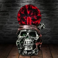 corsair skull with red bandana night light plasma ball horror lighting gothic buccaneer skeleton magical lamp figurine