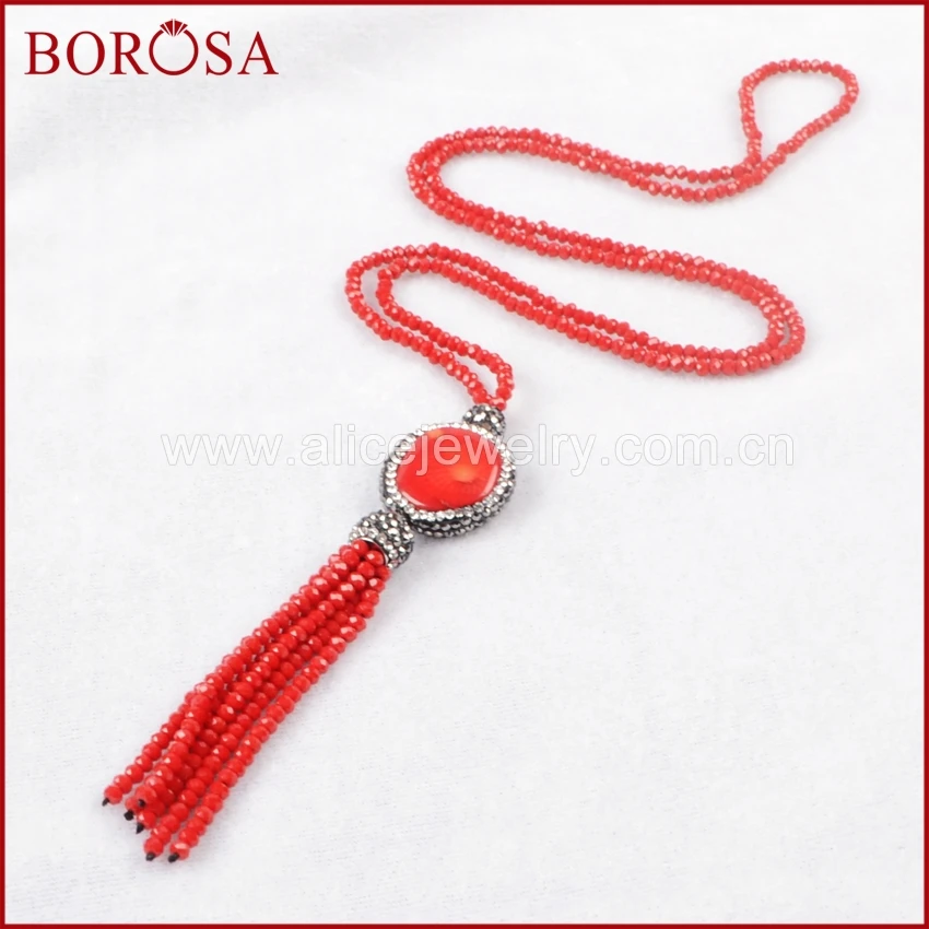 BOROSA круглое коралловое ожерелье ручная работа стразы 27 дюймов с Красной