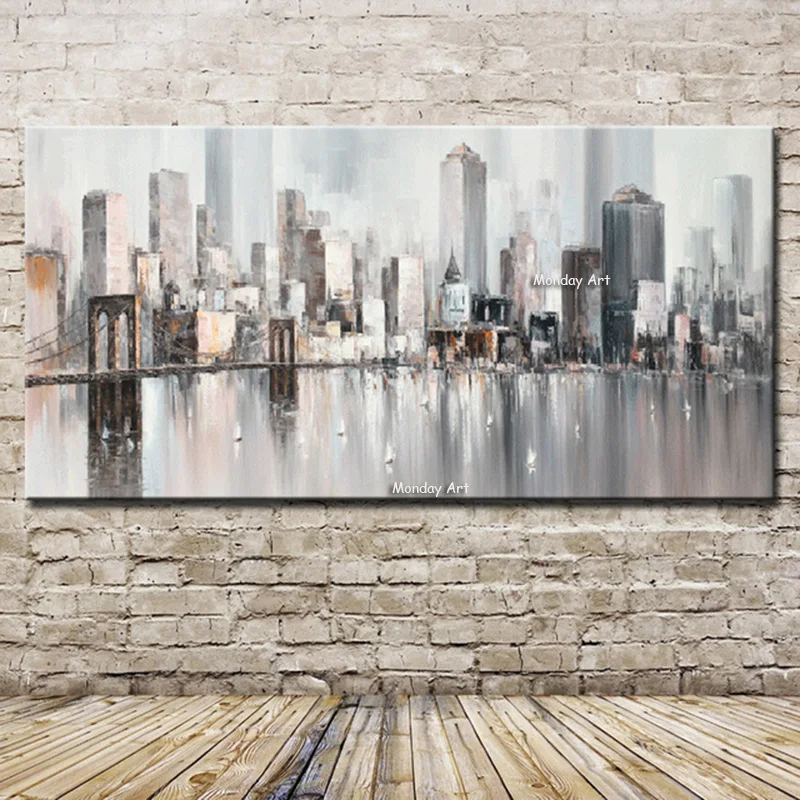 Hand painted New York Skyline City Architecture Abstract Wall Art Painted Oil Painting on Canvas Pictures Home Decor | Дом и сад
