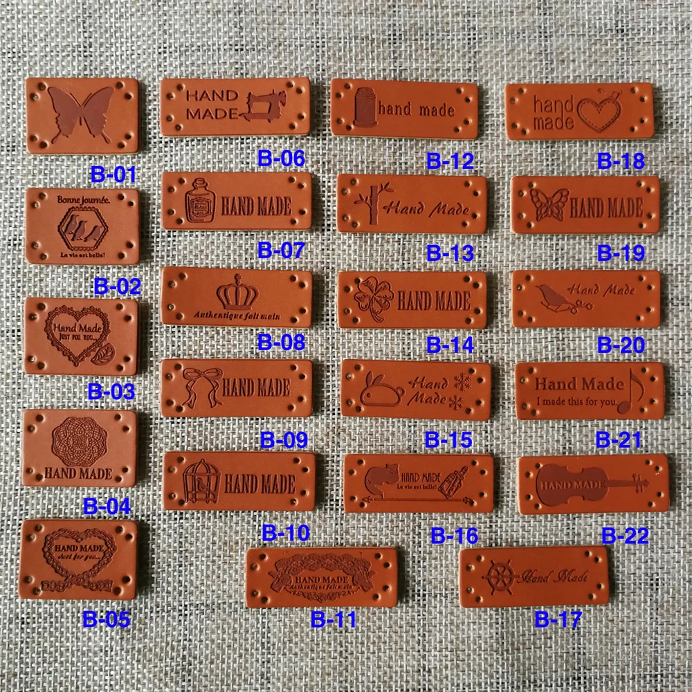 

Free Shipping20pcs/lot Handmade Labels for Clothes Garment PU Leather Labels Hand Made Tags Jeans Bags Shoes Sewing Accessories