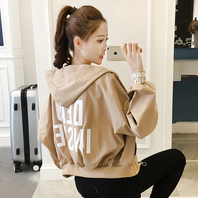 

Новинка 2019, Женская куртка на весну и осень, Корейская Студенческая Свободная куртка бойфренда в стиле Харадзюку С Капюшоном