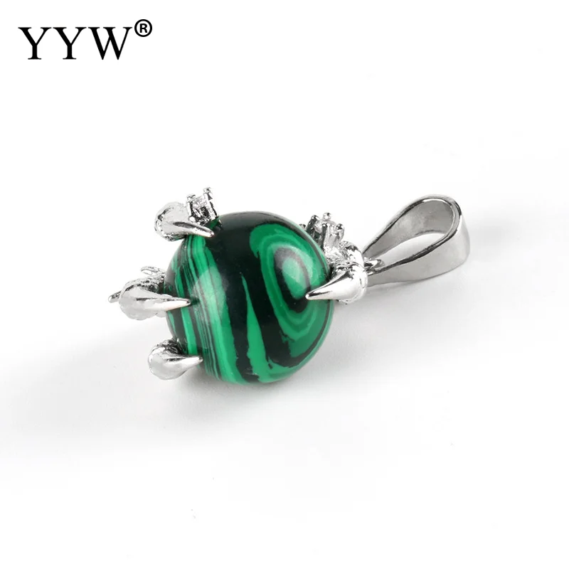 malachite YYW Дракон из натурального камня подвески в форме лап/когтей для ожерелья розовый с кварцевым тигровым глазом зеленый авантюрин рейки Ювелирные изделия Подвески маятник - Окраска металла: malachite