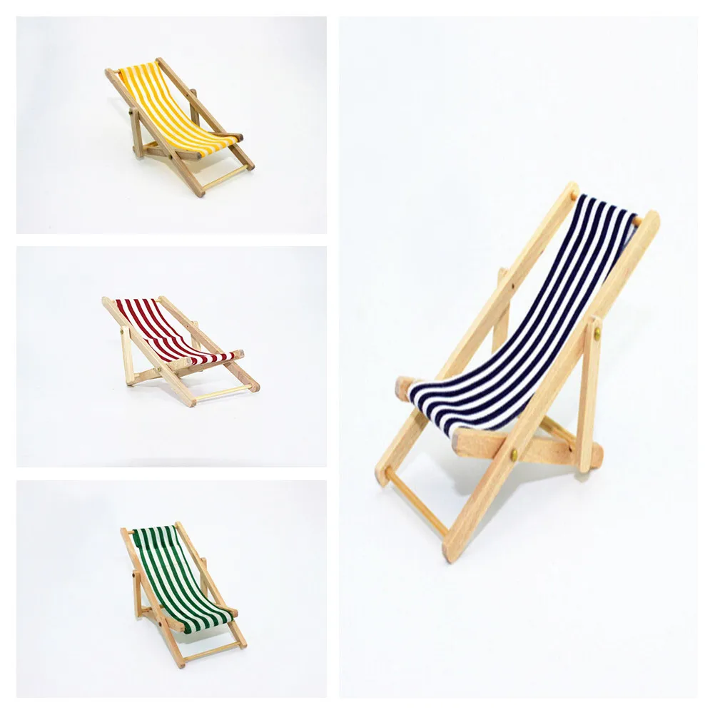NEW 1:12 Scale Foldable Wooden Deckchair Lounge Beach Chair For Lovely Miniature Dolls House Color In Green Pink Blue | Игрушки и хобби