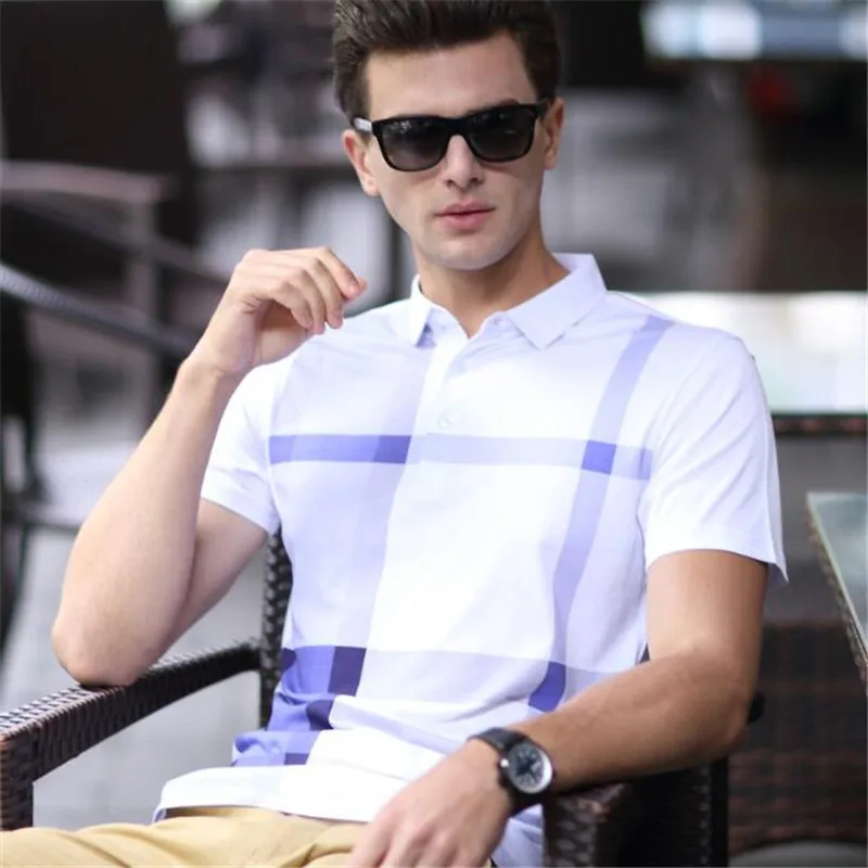 

100p Business Men Lapel Collar Tops&Tees High-end Cotton Wicking Anti-UV Short Sleeve Shirt Summer Big Yards Classic Polos Shirt