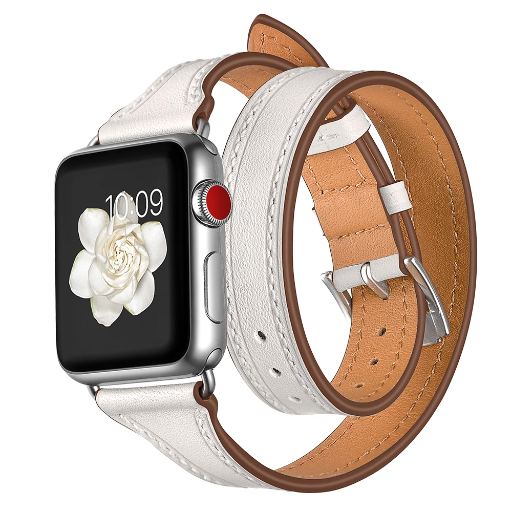 Loop Strap For Apple watch band 42mm 38mm Series 4 3 2 1 Genuine Leather Double Tour Wrist bands Bracelet iWatch Watchband | Наручные