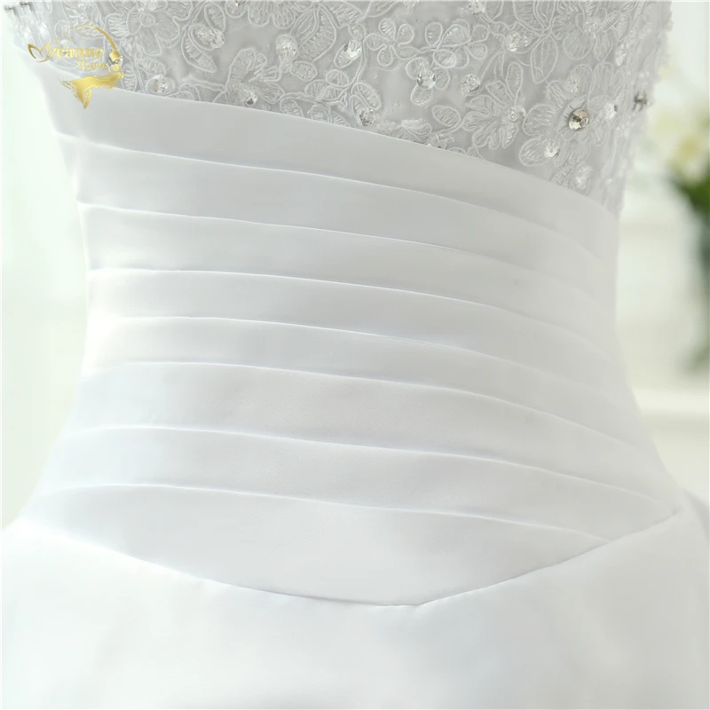 Классический стиль Vestidos De Noiva ТРАПЕЦИЕВИДНОЕ платье без бретелек Аппликация Свадебное платье Часовня Поезд YN0120