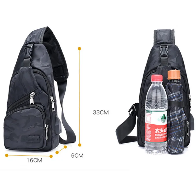 Нагрудные сумки из полиэстера повседневные мессенджеры унисекс с USB разъемом