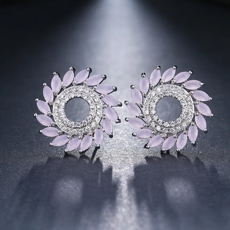 

Bilincolor fashion green cubic zirconia flower stud earring female