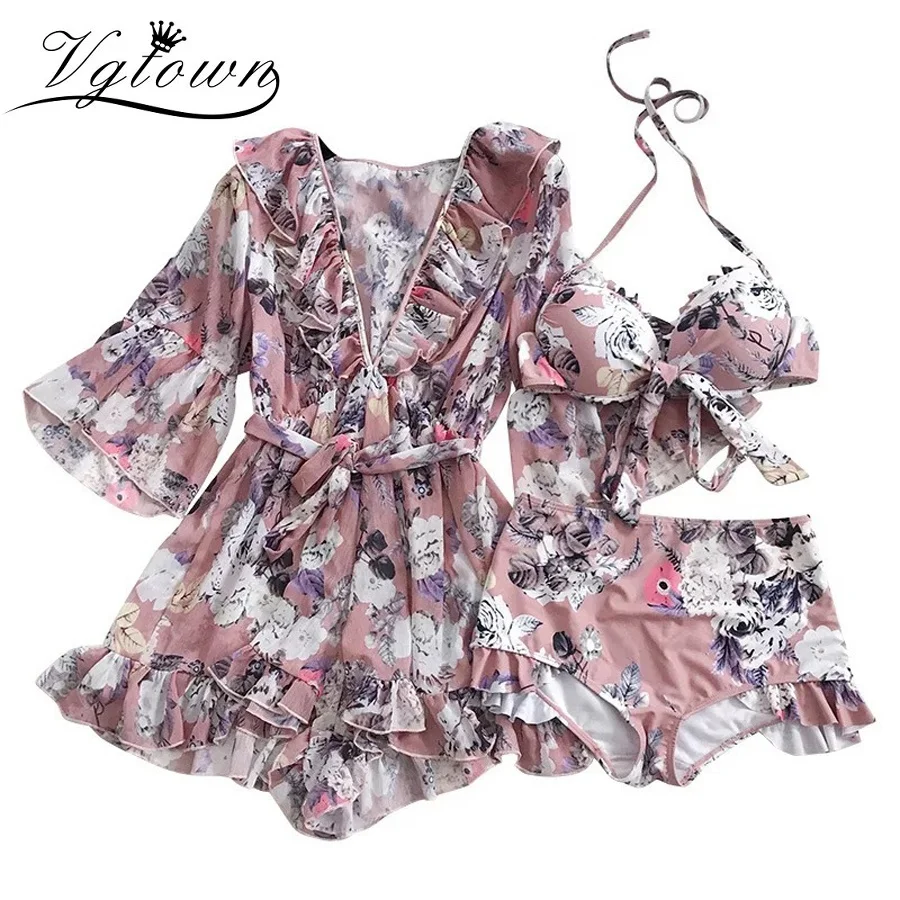VGTOWN плюс размер бикини цветочный принт женское платье купальник на бретелях