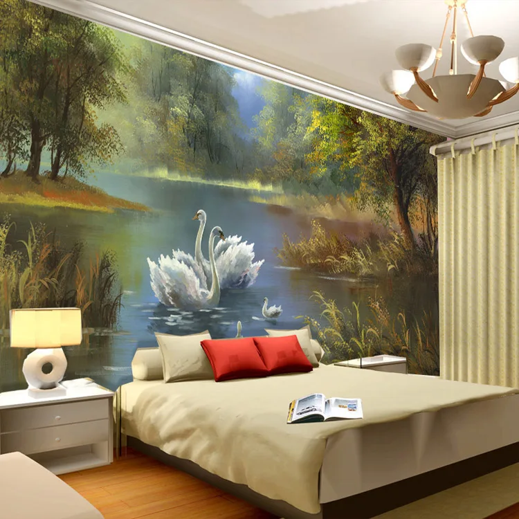 

Elegant Swan lake Wallpaper 3D Photo wallpaper Custom Wall Murals Oil painting Art Interior kids Bedroom Coffee shop Room decor