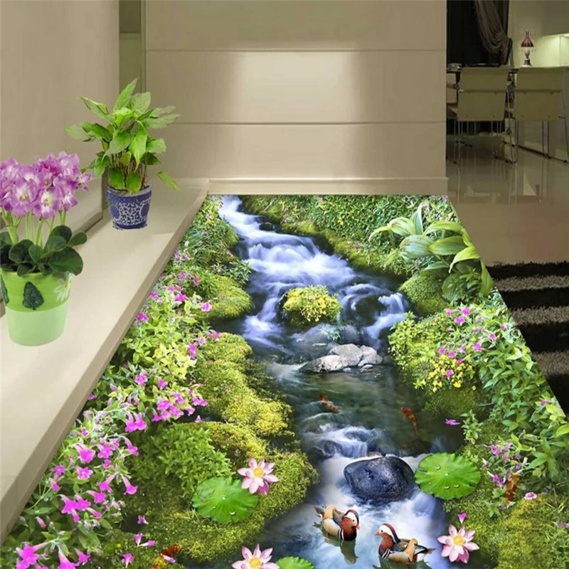 Фото Beibehang Water Flower на заказ papel de parede 3D фотообои для гостиной, ванной комнаты, пола, самоклеящиеся настенные обои №2