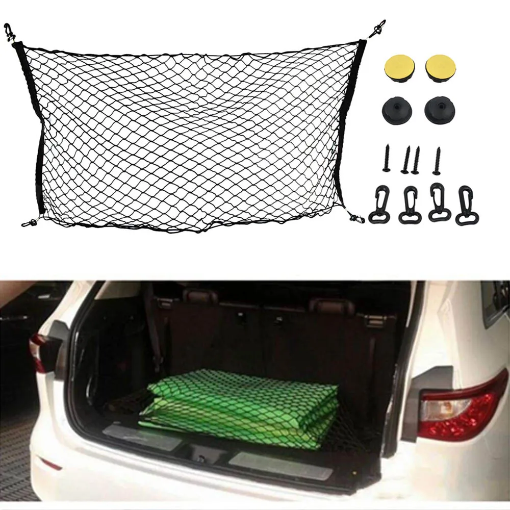 1шт Универсальная сетка для багажного отделения заднего багажника автомобиля Rede Elastica Cargo Organizer Storage 70*70см с 4 пластиковыми крючками