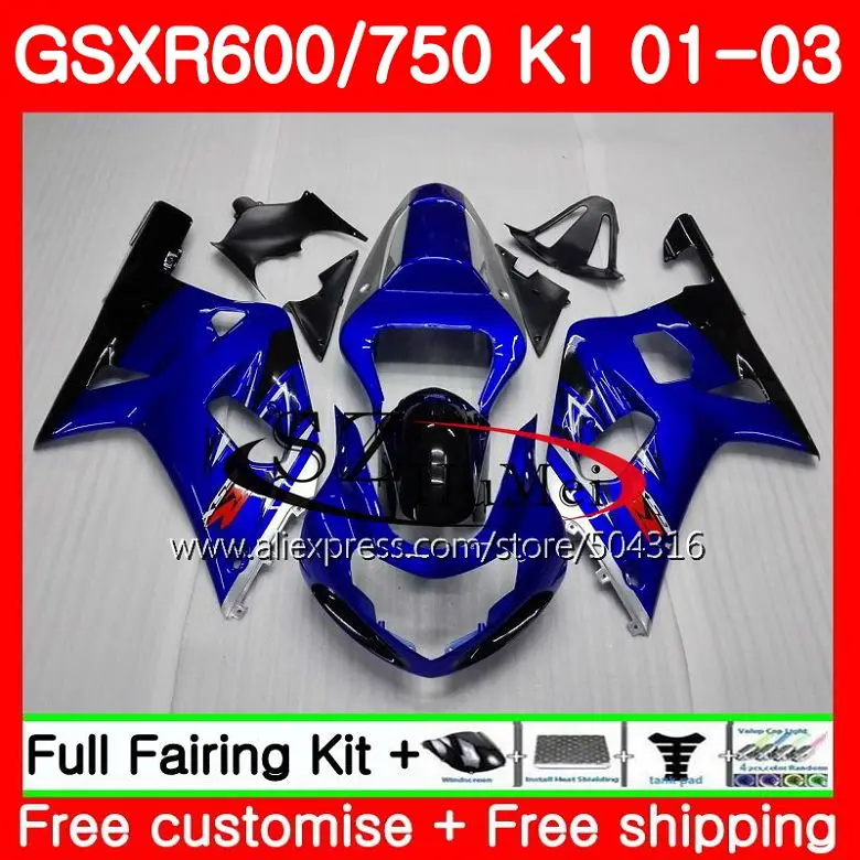 

Body For SUZUKI GSX-R600 GSXR 600 GSXR 750 01 03 gloss blue GSX-R750 29SH13 K1 GSXR750 01 02 03 GSXR600 2001 2002 2003 Fairing