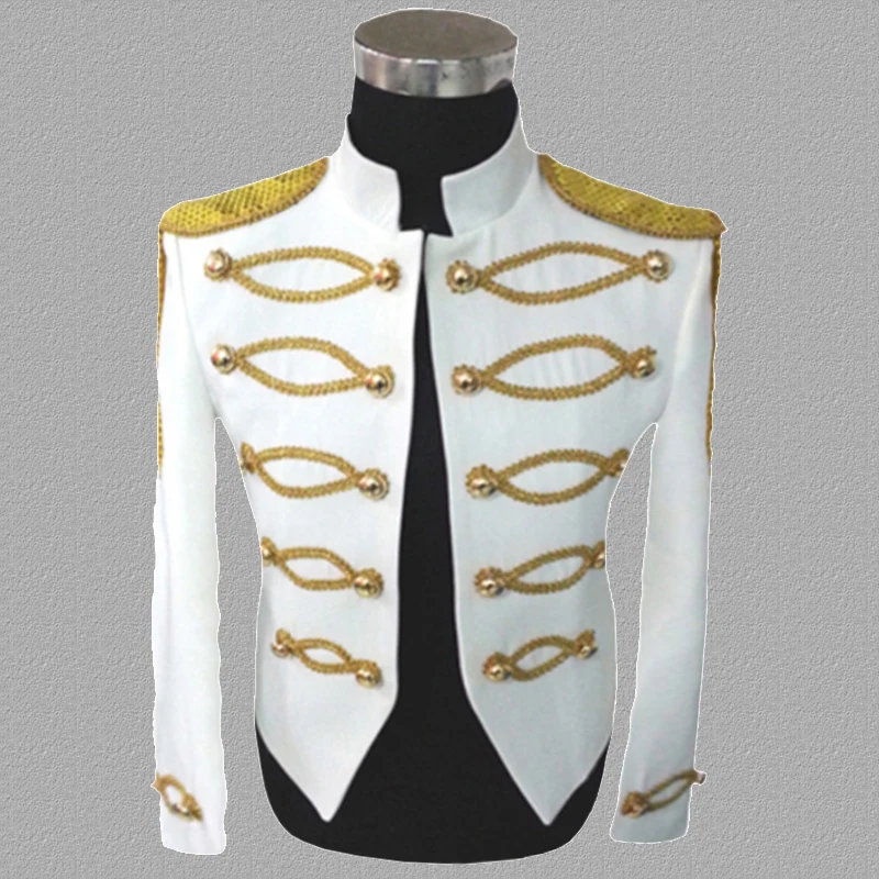 Sequins blazer men suits designs jacket mens stage costumes for singers clothes dance star style dress punk rock white black